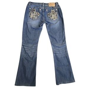 Miss Me Mid-Rise Boot Cut Stretch Jeans Bling Pockets Size 30 MP90168